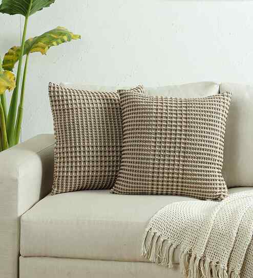 Set Of 2 Dark Brown Cotton Solid Cushion Covers