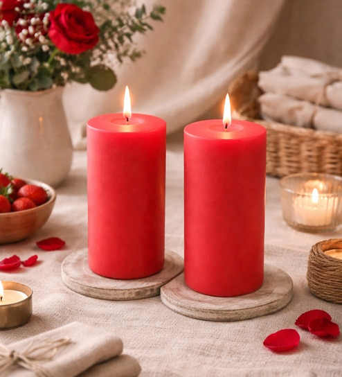 Set of 2 Fragranced  Apple Cinnamon Scented Aromatherapy Pillar Soy Candles