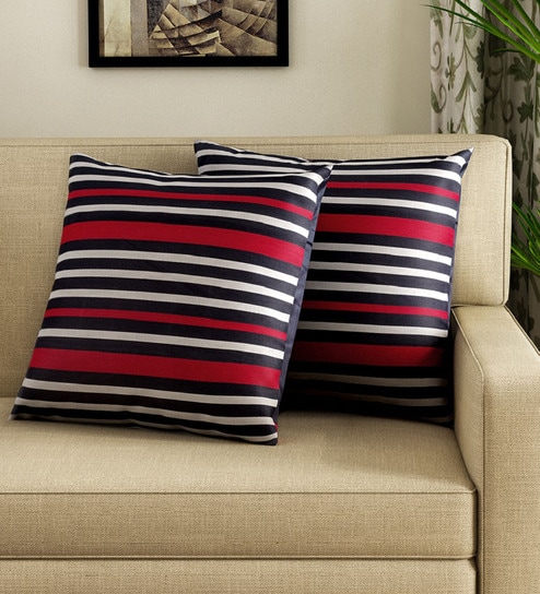 Buy Set Of 2 Geometric Pattern Blue Cotton Cushion Covers 24 24