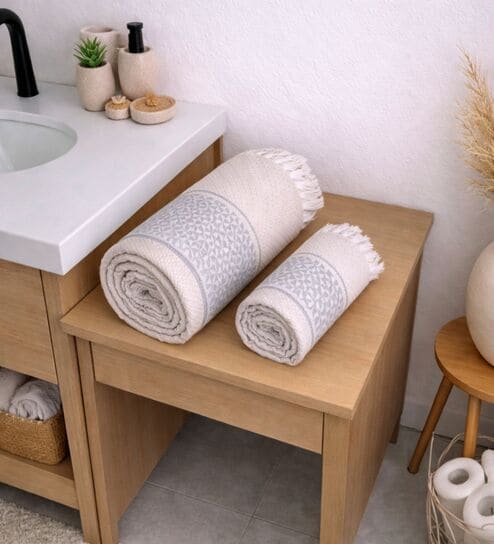 Set Of 2 Grey Cotton Bath & Hand Towels Set