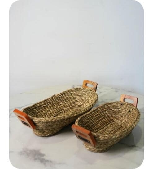 Set Of 2 Natural Sabai Grass Bread Bower Bread Basket