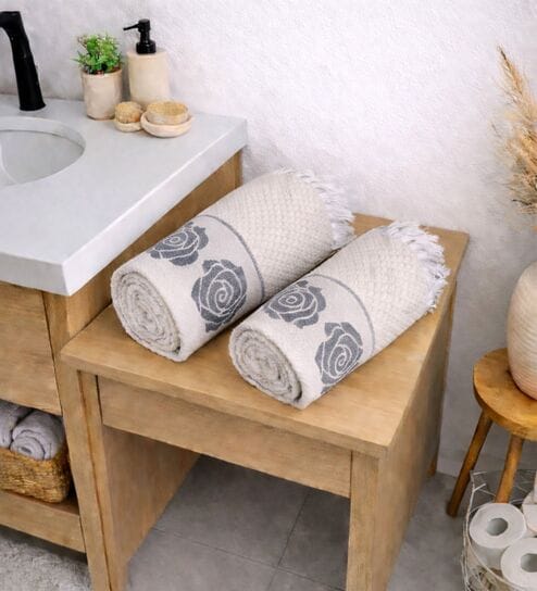 Set Of 2 Navy Blue Cotton Bath Towels