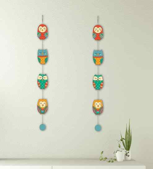 Set of 2 Owls Decorative Wooden Wall Hanging Decor
