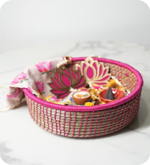 Set Of 2 Pink Sabai Grass Fuschia Flair Baskets