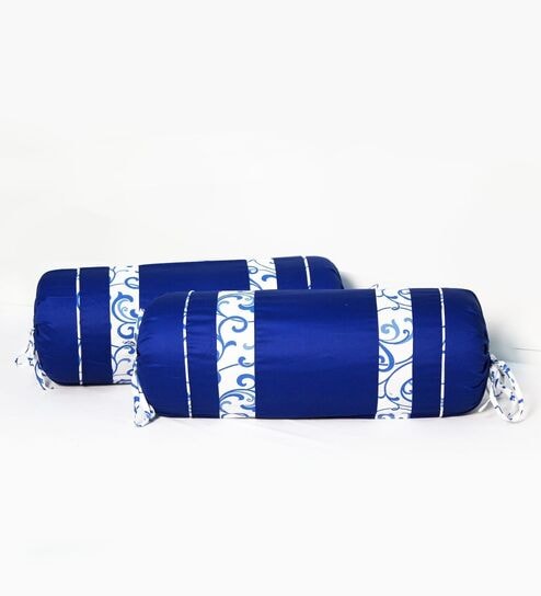 Set of 2 Royal Blue & White 100% Cotton 600 TC Bolster Covers with Elegant Swirl Pattern    15 x 30 inches