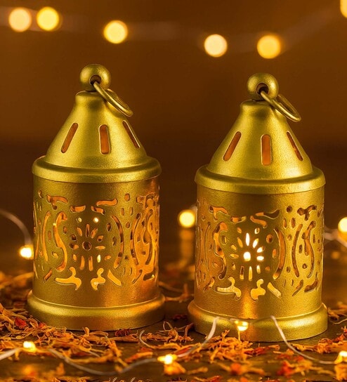 Set Of 2 Gold Metal Table Decor Tea Light Holder