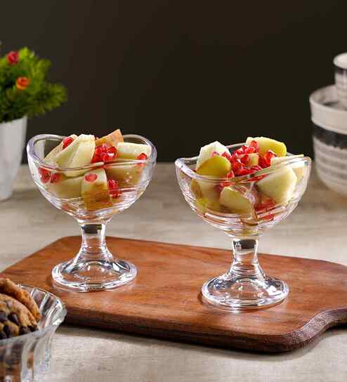 Set of 2 Transparent Glass Oval Shaped Ice Cream Bowls