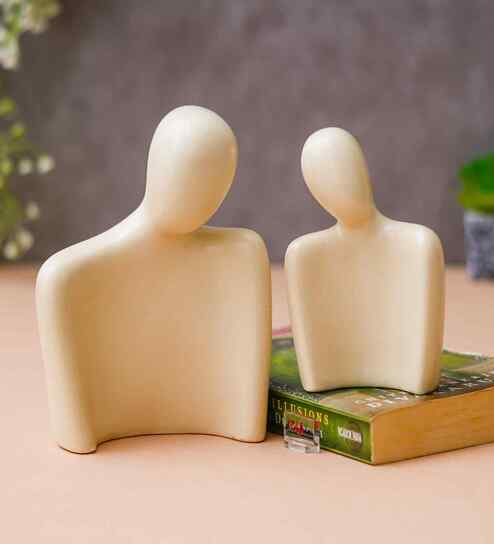 Set of 2 White Ceramic Handcrafted Couple Statue Sculpture Figurines Home Decor Items Showpiece for Living Room Bedroom Table Shelf TV Unit|Gift for Wedding Anniversary Valentines Day