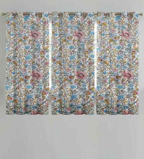 Multicolor Cotton Floral 5ft Window Curtains (3 Pcs)