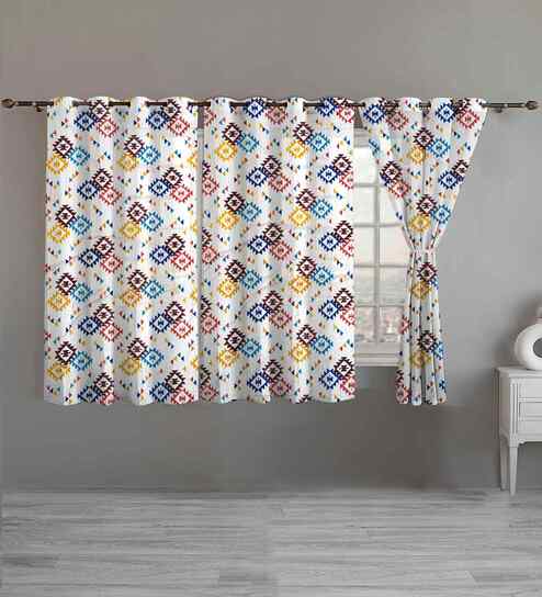 Multicolor Cotton Geometric 5ft Window Curtains (3 Pcs)