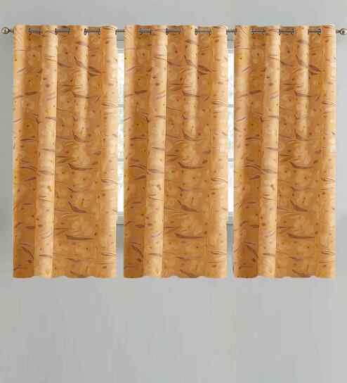Mustard Cotton Floral 5ft Window Curtains (3 Pcs)