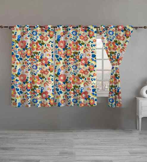 Multicolor Cotton Floral 5ft Window Curtains (3 Pcs)