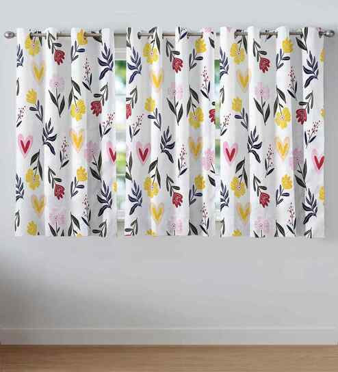 Multicolor Cotton Floral 5ft Window Curtains (3 Pcs)