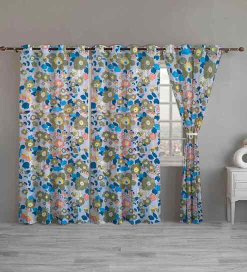 Multicolor Cotton Floral 7ft Door Curtains (3 Pcs)