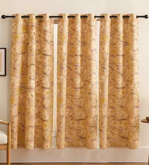 Mustard Cotton Floral 7ft Door Curtains (3 Pcs)