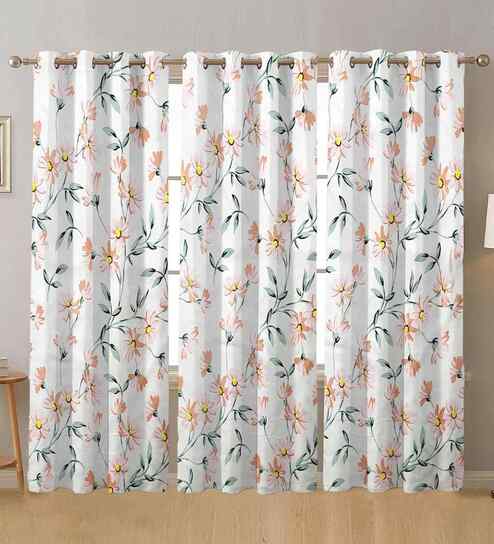 Multicolor Cotton Floral 7ft Door Curtains (3 Pcs)