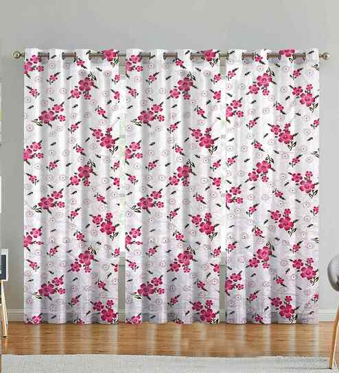Multicolor Cotton Floral 7ft Door Curtains (3 Pcs)