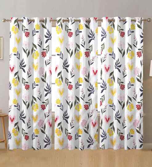 Multicolor Cotton Floral 7ft Door Curtains (3 Pcs)
