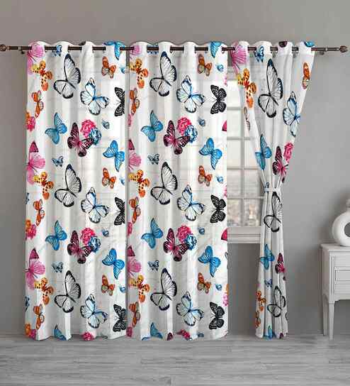 Butterfly Cotton Floral 9ft Long Door Curtains (3 Pcs)