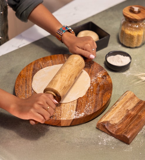 Set of 3 Acacia Wood Board & Rolling Pin