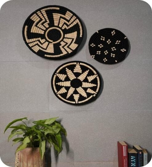 Set Of 3 Black Sabai Grass Dusk Horizon  Wall Plate