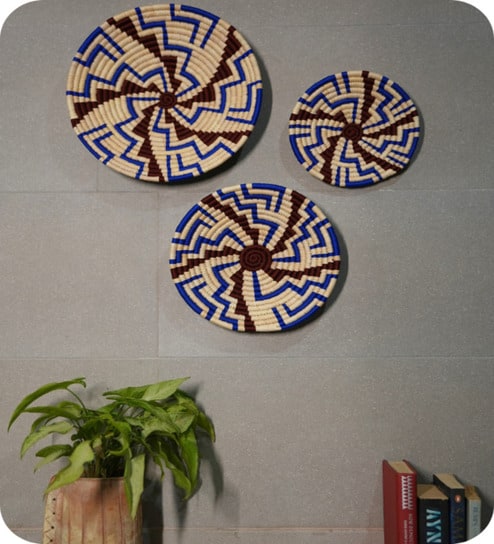 Set Of 3 Blue Sabai Grass Echo Drift  Wall Plate
