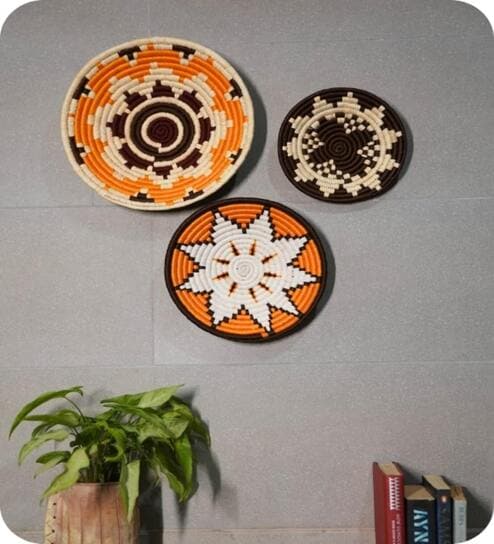 Set Of 3 Brown Sabai Grass Roots And Rhythm  Wall Plate