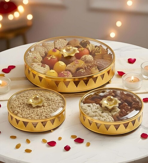 Set of 3 Glass and Matel Crown Luxe Jar Containers