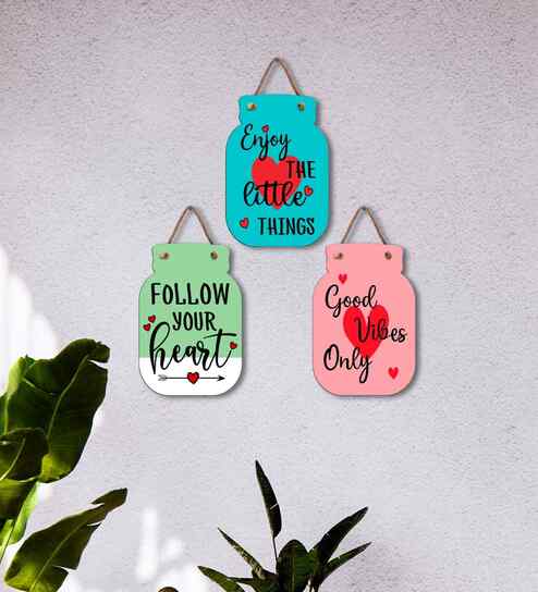 Set of 3 Motivational Quote Wooden Wall Hangings- Enjoy The Little Things