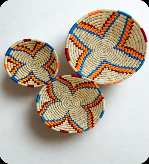Set Of 3 Natural Sabai Grass Muted Mirage  Wall Plate