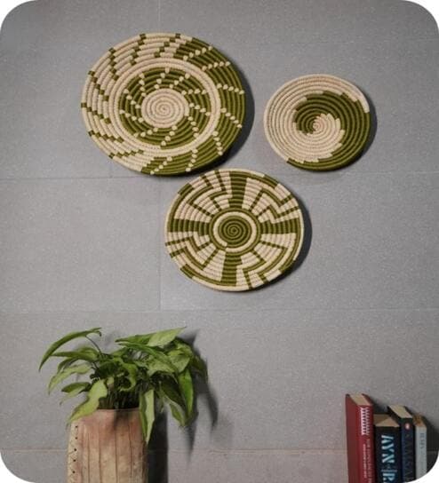 Set Of 3 Olive Green Sabai Grass Forest Whisper Wall Plate