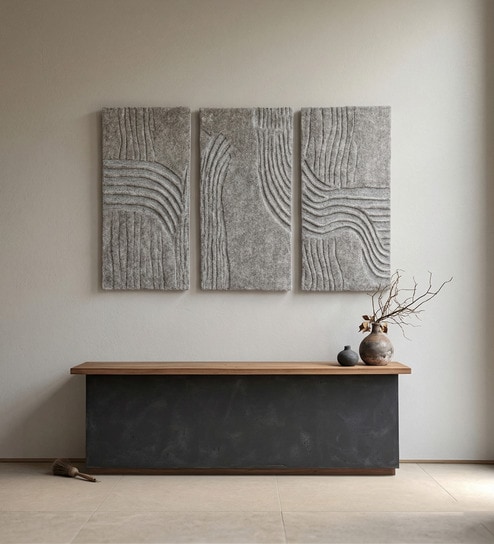 Set Of 3 Taupe-Grey High Texture Wool And Silk Wall Art