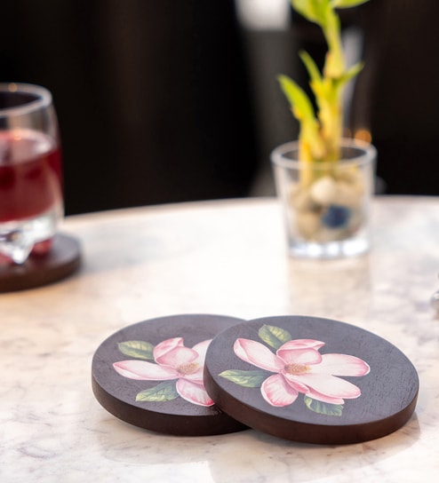 Set of 4 Acacia Wood Coaster with UV Print