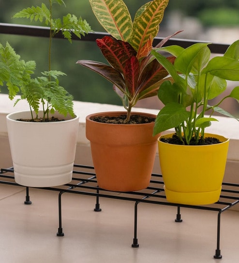 Set Of 4 Black Metal Rectangular Planter Stands