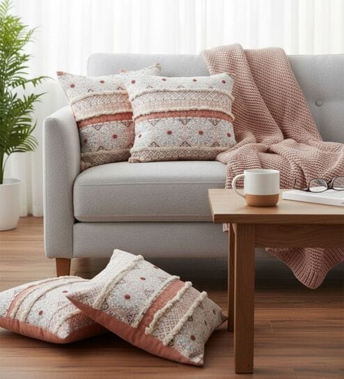 Set of 4 Bohemian Tile Print Throw Cushion Covers (18x18)