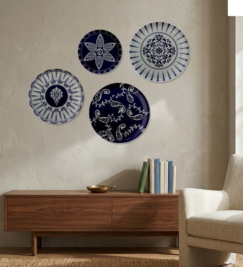 Set of 4 Classic Indigo Star Metallic Wall Plates