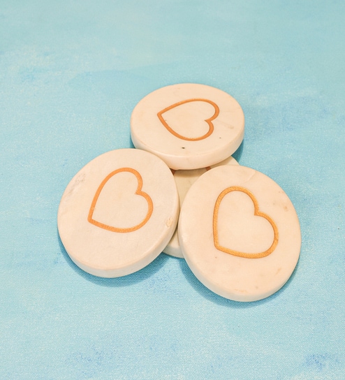 Set of 4 Cupid's Touch Marble Coaster with Golden Inlay