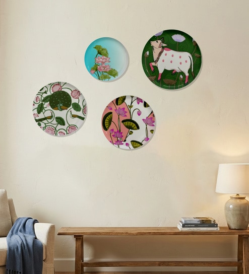 Set of 4 Exotic Paradise Floral Metallic Wall Plates