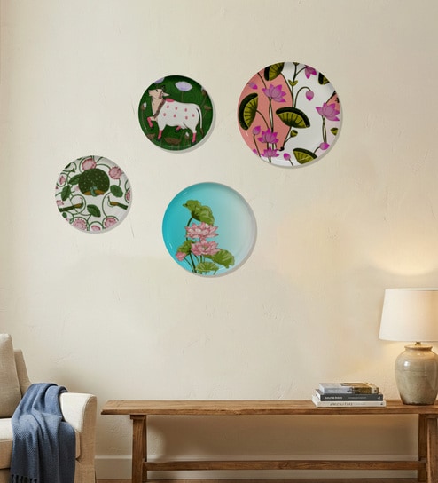 Set of 4 Flamingo Garden Metallic Wall Plates