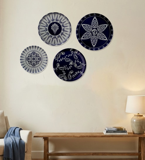 Set of 4 Indigo Starburst Metallic Wall Plates