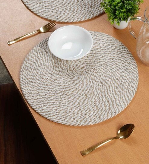 Set of 4 Jute Cotton Solid Pattern Reversible Table Runners