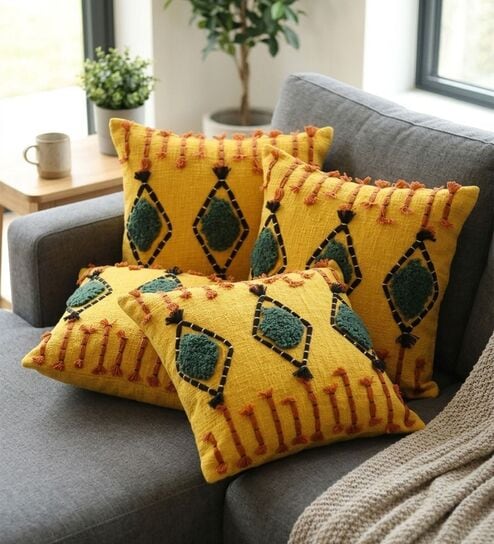 Set of 4 Maximalist Tufted Diamond Throw Cushion Covers (18x18)