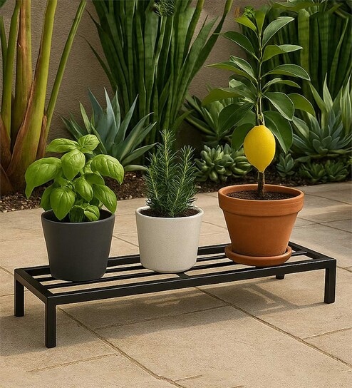 Set Of 4 Black Metal Rectangular Planter Stands
