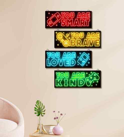 Set of 4 Motivational Wooden Wall Hanging- You Are Smart Brave Loved Kind