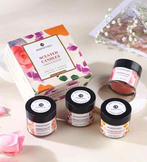 Set Of 4 Multicolor Wax Glass Jar Luxury Scented Candle Gift Set