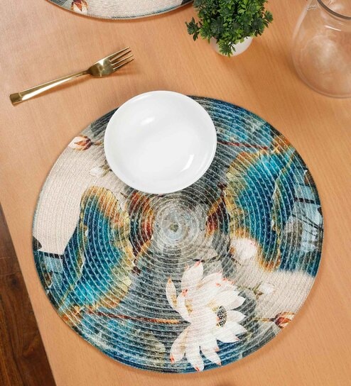 Set of 4 Pure Cotton Solid Pattern Frill All Around Reversible Table Runners