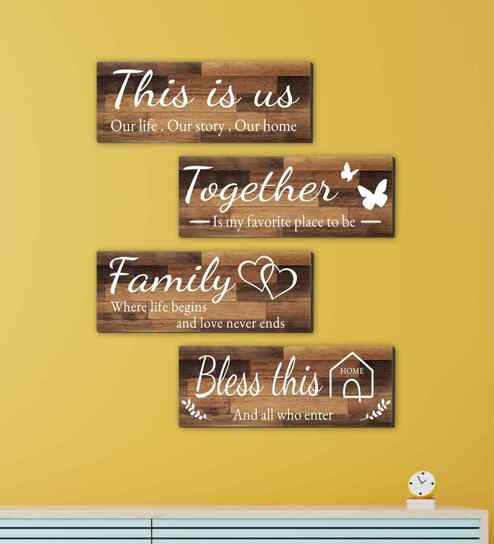 Set of 4 Wooden Wall Hanging-This Is Us Together Bless This Home Family