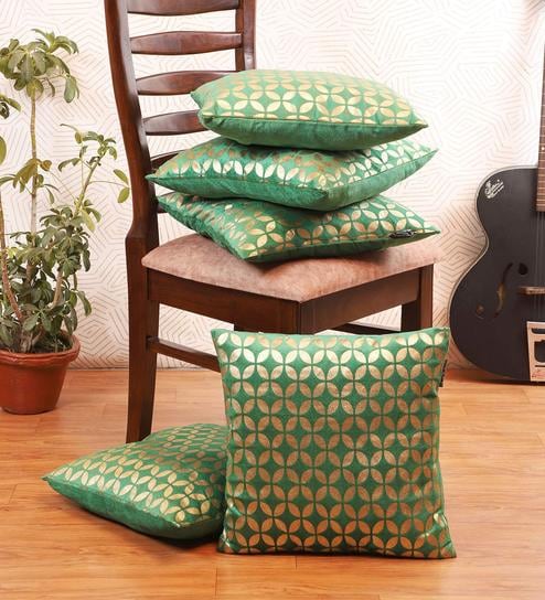Foil Printed Polyester Abstract Pattern 16x16 Inch Cushion Covers (Set Of 5) by Ambbi Collections