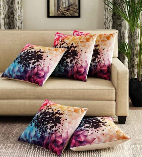 Multicolour Velvet Geometric 16x16 inches Cushion Cover (5Pc)
