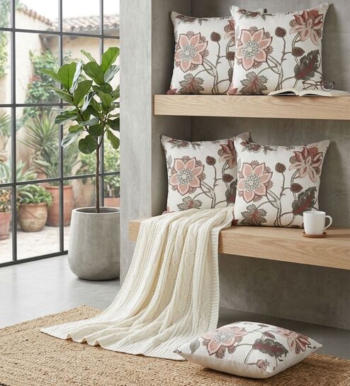 Set of 5 Elegant Botanical Floral Throw Cushion Covers (18x18)